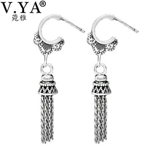 Vintage Thai Silver Statement Earrings 100% 925 Sterling Silver Jewelry for Women Lady Party Christmas Gift