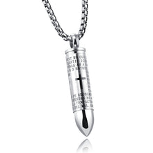 Load image into Gallery viewer, Punk Bullet Pendant Necklaces For Men Cross &amp; Bible Design Box Link Chain 3 Colors God Bless You Personality Unscrewed Gift