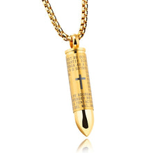 Load image into Gallery viewer, Punk Bullet Pendant Necklaces For Men Cross &amp; Bible Design Box Link Chain 3 Colors God Bless You Personality Unscrewed Gift