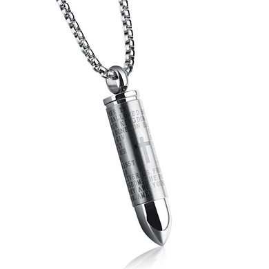 Punk Men Necklace Bullet Pendants Stainless Steel Necklaces Cross Chain English Bible Christian Rock Male Jewelry Drop Ship