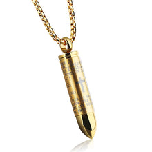 Load image into Gallery viewer, Punk Men Necklace Bullet Pendants Stainless Steel Necklaces Cross Chain English Bible Christian Rock Male Jewelry Drop Ship