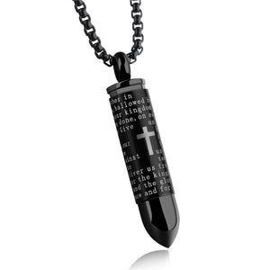 Punk Men Necklace Bullet Pendants Stainless Steel Necklaces Cross Chain English Bible Christian Rock Male Jewelry Drop Ship