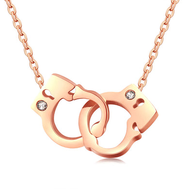 Women Handcuffs Pendant Necklaces Silver Rose Gold Color Jewelry 42CM Link Chain Stainless Steel Necklace for Girls Jewelry