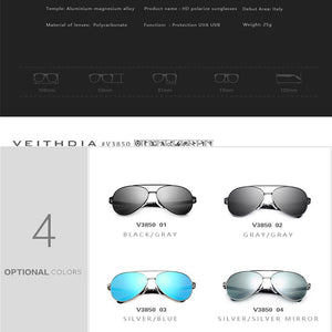 VEITHDIA Men Sunglasses Aluminum Pilot Style Frame Polarized Mirror Women Sun Glasses Eyewear For Male UV400 Protection 3850
