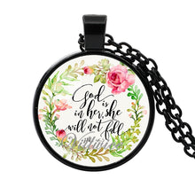 Load image into Gallery viewer, bible verse necklace god is in her she will not fall scripture quote jewelry for women men christian faith gifts