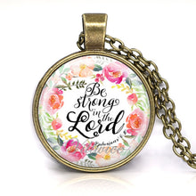 Load image into Gallery viewer, bible verse necklace god is in her she will not fall scripture quote jewelry for women men christian faith gifts