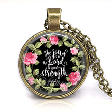 Load image into Gallery viewer, bible verse necklace god is in her she will not fall scripture quote jewelry for women men christian faith gifts