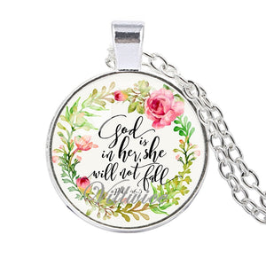 bible verse necklace god is in her she will not fall scripture quote jewelry for women men christian faith gifts