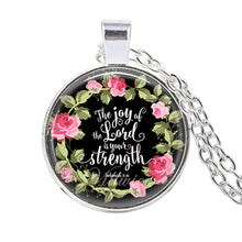 Load image into Gallery viewer, bible verse necklace god is in her she will not fall scripture quote jewelry for women men christian faith gifts