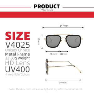 VIVIBEE 2022 Square Men Edith Sunglasses Vintage Tony Stark Silver Metal Frame Blue Lens Glasses  Women Steampunk Eyewear