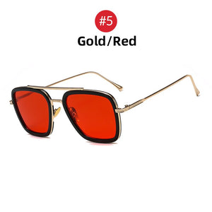 VIVIBEE 2022 Square Men Edith Sunglasses Vintage Tony Stark Silver Metal Frame Blue Lens Glasses  Women Steampunk Eyewear