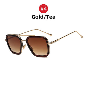 VIVIBEE 2022 Square Men Edith Sunglasses Vintage Tony Stark Silver Metal Frame Blue Lens Glasses  Women Steampunk Eyewear