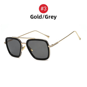 VIVIBEE 2022 Square Men Edith Sunglasses Vintage Tony Stark Silver Metal Frame Blue Lens Glasses  Women Steampunk Eyewear