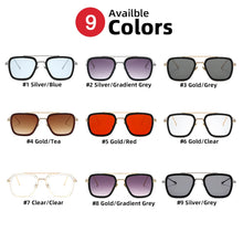 Load image into Gallery viewer, VIVIBEE 2022 Square Men Edith Sunglasses Vintage Tony Stark Silver Metal Frame Blue Lens Glasses  Women Steampunk Eyewear
