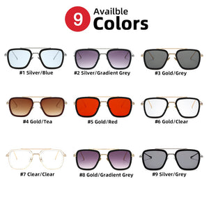 VIVIBEE 2022 Square Men Edith Sunglasses Vintage Tony Stark Silver Metal Frame Blue Lens Glasses  Women Steampunk Eyewear
