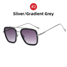 Load image into Gallery viewer, VIVIBEE 2022 Square Men Edith Sunglasses Vintage Tony Stark Silver Metal Frame Blue Lens Glasses  Women Steampunk Eyewear