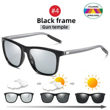 Carica l&#39;immagine nel visualizzatore di Gallery, VIVIBEE Color Change Grey Frame Pochromic Polarized Sunglasses Men Square Classic Chameleon Glaases Transition Lens Eyewear