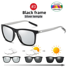 Carica l&#39;immagine nel visualizzatore di Gallery, VIVIBEE Color Change Grey Frame Pochromic Polarized Sunglasses Men Square Classic Chameleon Glaases Transition Lens Eyewear