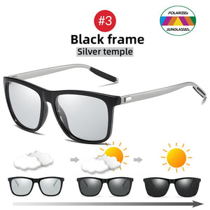 VIVIBEE Color Change Grey Frame Pochromic Polarized Sunglasses Men Square Classic Chameleon Glaases Transition Lens Eyewear