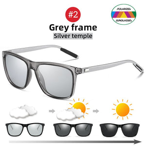 VIVIBEE Color Change Grey Frame Pochromic Polarized Sunglasses Men Square Classic Chameleon Glaases Transition Lens Eyewear