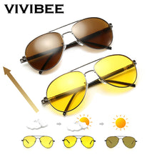 Load image into Gallery viewer, VIVIBEE Men Pochromic Night Vision Polarizing Sun Glasses Pilot Style Aluminum Women Polarized Driving Sunglasses Yellow