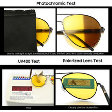 Load image into Gallery viewer, VIVIBEE Men Pochromic Night Vision Polarizing Sun Glasses Pilot Style Aluminum Women Polarized Driving Sunglasses Yellow