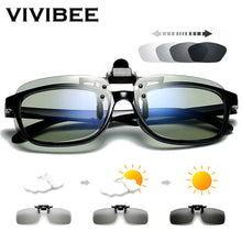 Carica l'immagine nel visualizzatore di Gallery, VIVIBEE Polarized Square Flip Up Clip on Sunglasses Men Pochromic Polarised Women Sun Glasses for Night Driving Lens