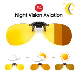 VIVIBEE Polarized Square Flip Up Clip on Sunglasses Men Pochromic Polarised Women Sun Glasses for Night Driving Lens
