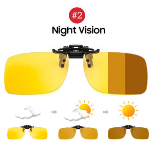 VIVIBEE Polarized Square Flip Up Clip on Sunglasses Men Pochromic Polarised Women Sun Glasses for Night Driving Lens