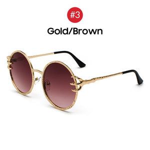VIVIBEE Retro Skull Claw Round Sunglasses for Women Fishion 2023 Trending Product Gothic Sun Glasses Gold Metal Frame Shades