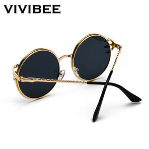 VIVIBEE Retro Skull Claw Round Sunglasses for Women Fishion 2023 Trending Product Gothic Sun Glasses Gold Metal Frame Shades