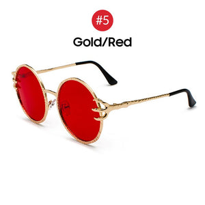 VIVIBEE Retro Skull Claw Round Sunglasses for Women Fishion 2023 Trending Product Gothic Sun Glasses Gold Metal Frame Shades