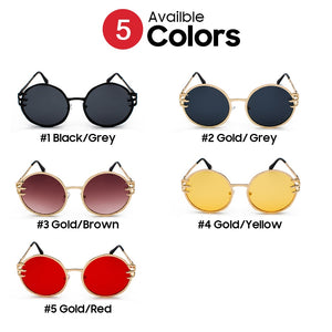 VIVIBEE Retro Skull Claw Round Sunglasses for Women Fishion 2023 Trending Product Gothic Sun Glasses Gold Metal Frame Shades
