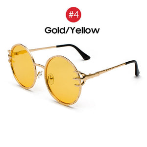 VIVIBEE Retro Skull Claw Round Sunglasses for Women Fishion 2023 Trending Product Gothic Sun Glasses Gold Metal Frame Shades