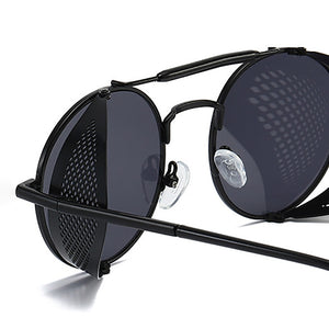 VIVIBEE Steampunk Sunglasses Men 2023 Trending Gothic Round Alloy Red Metal Punk Goggles Retro Party Sun Glasses