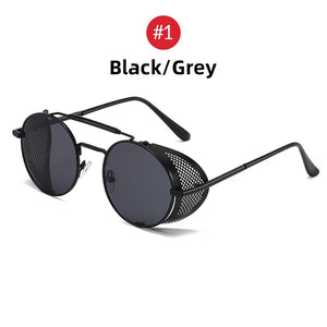 VIVIBEE Steampunk Sunglasses Men 2023 Trending Gothic Round Alloy Red Metal Punk Goggles Retro Party Sun Glasses