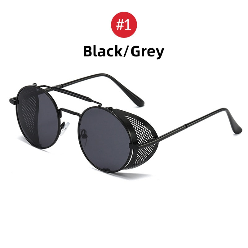 VIVIBEE Steampunk Sunglasses Men 2023 Trending Gothic Round Alloy Red Metal Punk Goggles Retro Party Sun Glasses