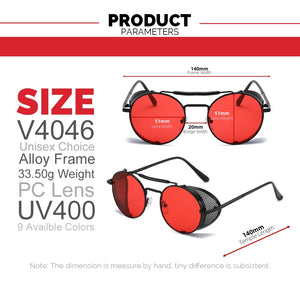 VIVIBEE Steampunk Sunglasses Men 2023 Trending Gothic Round Alloy Red Metal Punk Goggles Retro Party Sun Glasses
