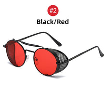Load image into Gallery viewer, VIVIBEE Steampunk Sunglasses Men 2023 Trending Gothic Round Alloy Red Metal Punk Goggles Retro Party Sun Glasses