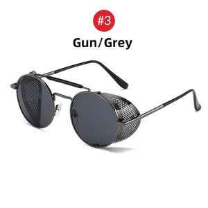 VIVIBEE Steampunk Sunglasses Men 2023 Trending Gothic Round Alloy Red Metal Punk Goggles Retro Party Sun Glasses