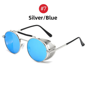 VIVIBEE Steampunk Sunglasses Men 2023 Trending Gothic Round Alloy Red Metal Punk Goggles Retro Party Sun Glasses