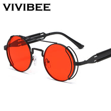 Load image into Gallery viewer, VIVIBEE Steampunk Sunglasses Men Round Red Lens Punk Sun Glasses Black Metal Gothic Style 2022  Products Women UV400 Shades