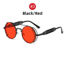 Load image into Gallery viewer, VIVIBEE Steampunk Sunglasses Men Round Red Lens Punk Sun Glasses Black Metal Gothic Style 2022  Products Women UV400 Shades