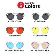 Load image into Gallery viewer, VIVIBEE Steampunk Sunglasses Men Round Red Lens Punk Sun Glasses Black Metal Gothic Style 2022  Products Women UV400 Shades