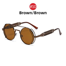 Load image into Gallery viewer, VIVIBEE Steampunk Sunglasses Men Round Red Lens Punk Sun Glasses Black Metal Gothic Style 2022  Products Women UV400 Shades