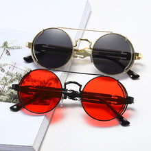 Load image into Gallery viewer, VIVIBEE Steampunk Sunglasses Men Round Red Lens Punk Sun Glasses Black Metal Gothic Style 2022  Products Women UV400 Shades