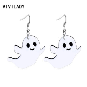 Halloween Ghost Dangle Drop Earrings Women White Acrylic Specter Brincos Girl Statement Boho New Jewelry Party Gifts