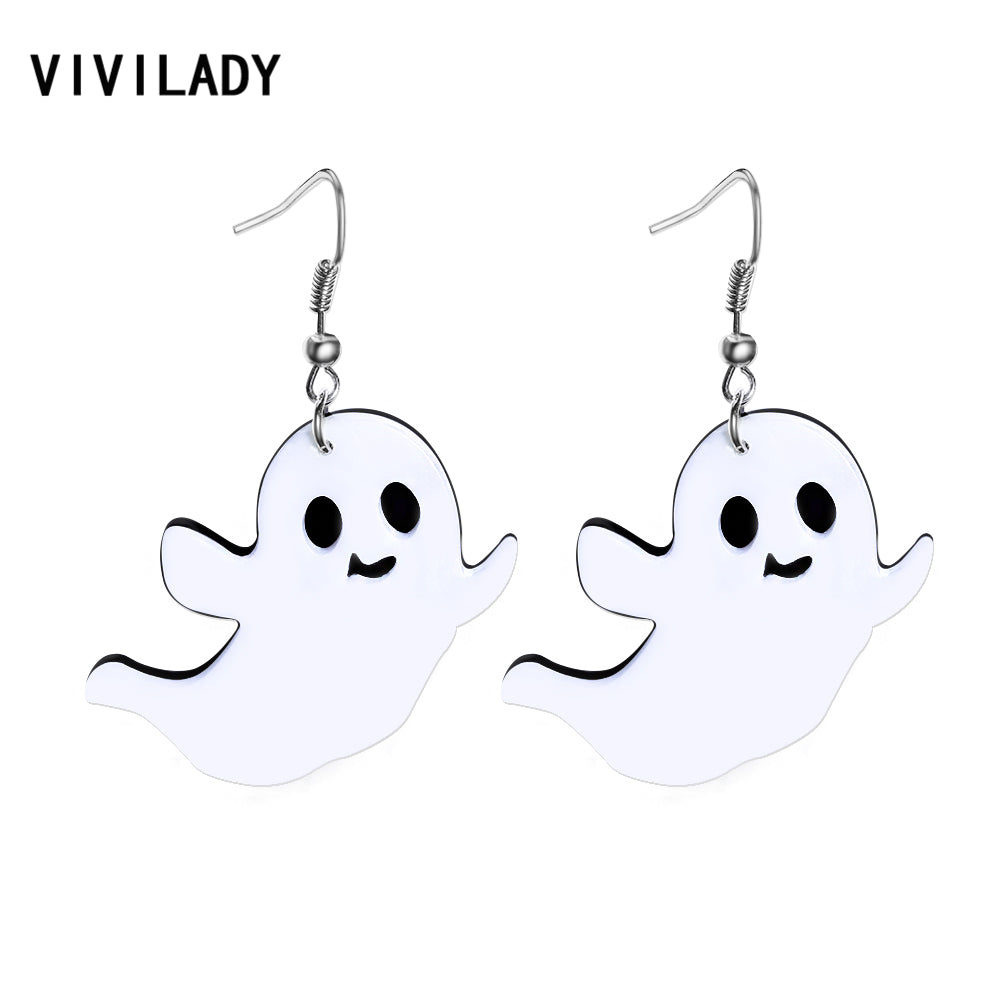 Halloween Ghost Dangle Drop Earrings Women White Acrylic Specter Brincos Girl Statement Boho New Jewelry Party Gifts