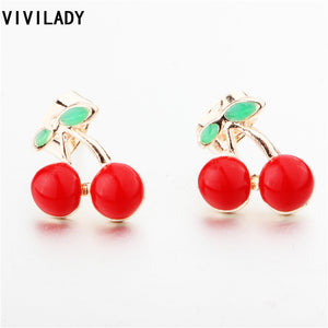 Trendy Enamel Hot Red Cherry Gold Color Earrings Brincos Women Girl Femme Jewelry Bijoux Accessory Party Birthd Gift