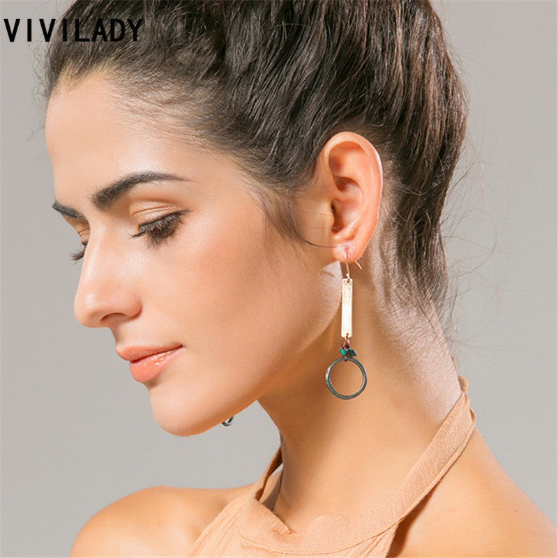 Vintage Elegant Handmade Natural Stones Circle Dangle Long Earrings Women Brincos Bijoux Accessory Birthady Party Gifts